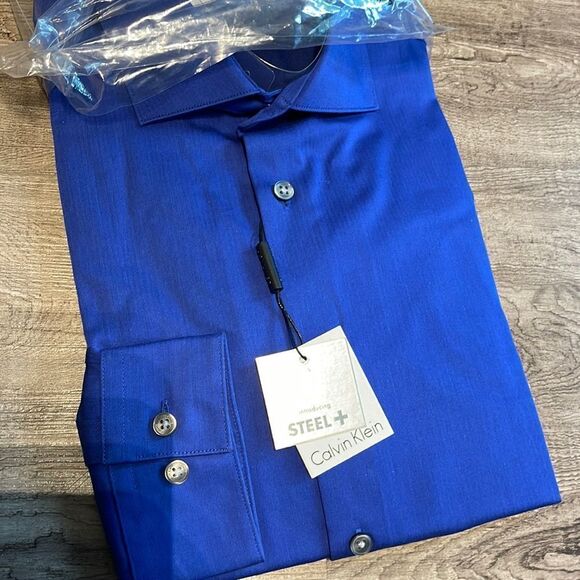 Calvin Klein Slim Fit Performance Dress Shirt-COBALT-15.5-34/35 - Picture 3 of 3